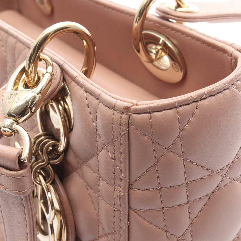 Christian Dior LADY DIOR Cannage 手提斜背包單肩包 粉紅色-12