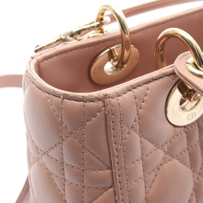 Christian Dior LADY DIOR Cannage 手提斜背包單肩包 粉紅色-13