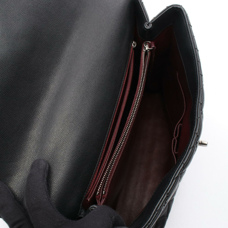 香奈兒 (CHANEL) 絎縫 Coco Handle 手提包，粒面小牛皮，異域皮革，黑色波爾多紅，二手女款-2