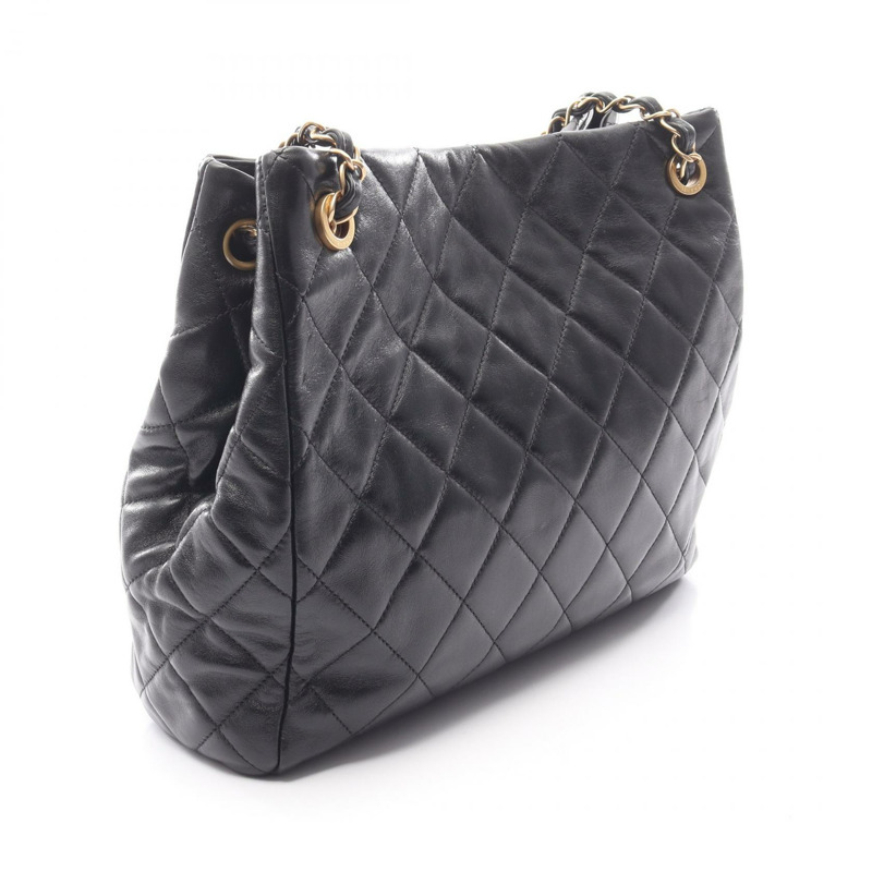 香奈兒 (CHANEL) 絎縫鏈條肩背包，羊皮材質，黑色，金色五金，二手，女士款 CC-1