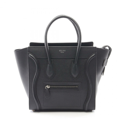 CELINE Luggage 迷你購物手提包，黑色皮革，二手女款
