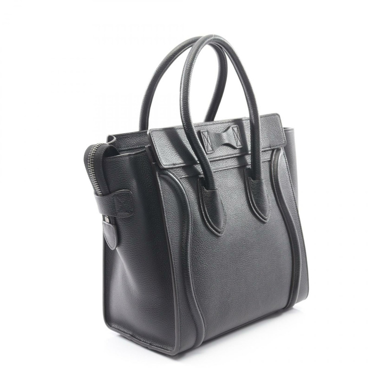 CELINE Luggage 迷你購物手提包，黑色皮革，二手女款-1