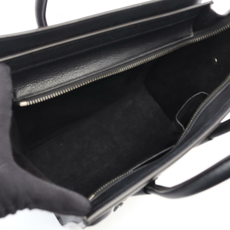 CELINE Luggage 迷你購物手提包，黑色皮革，二手女款-2