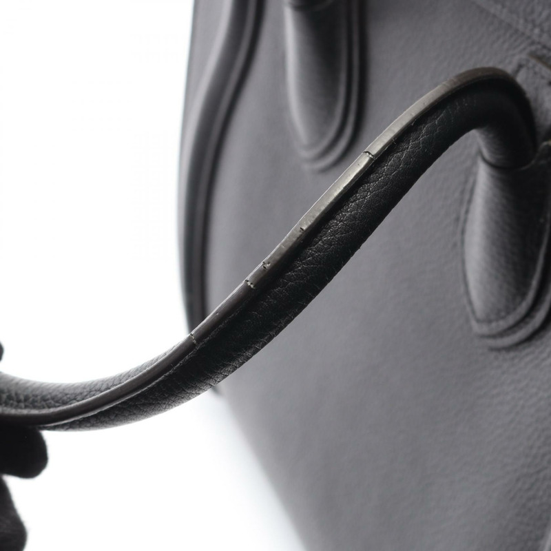 CELINE Luggage 迷你購物手提包，黑色皮革，二手女款-6