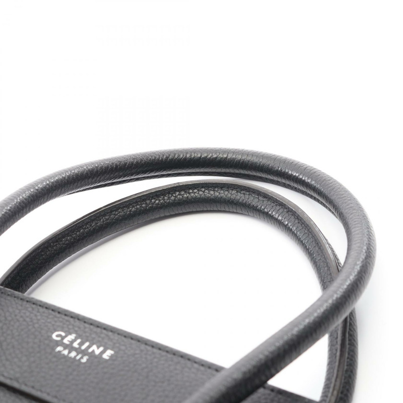 CELINE Luggage 迷你購物手提包，黑色皮革，二手女款-7