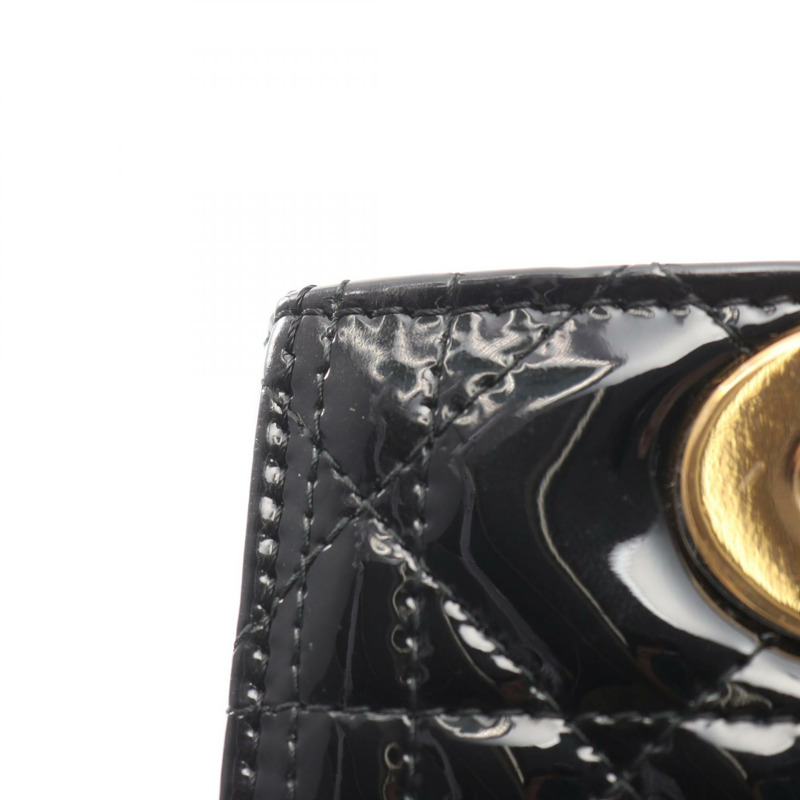 Dior LADY DIOR 黑色漆皮單肩手提包，二手女款，附金色五金配件-5