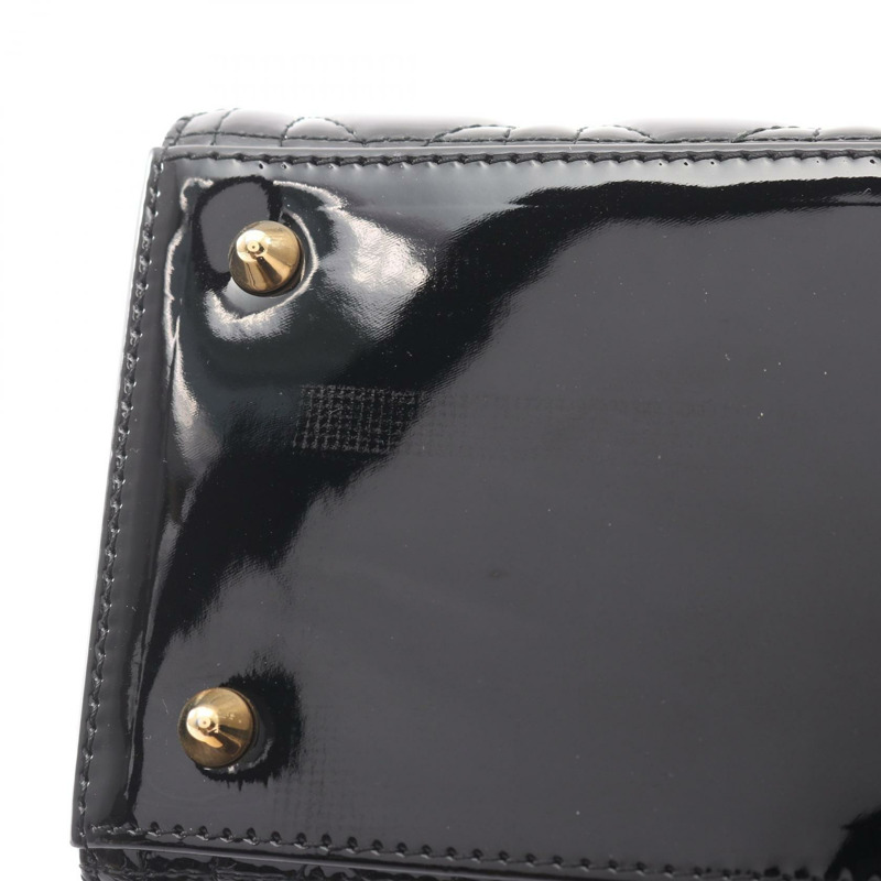 Dior LADY DIOR 黑色漆皮單肩手提包，二手女款，附金色五金配件-8