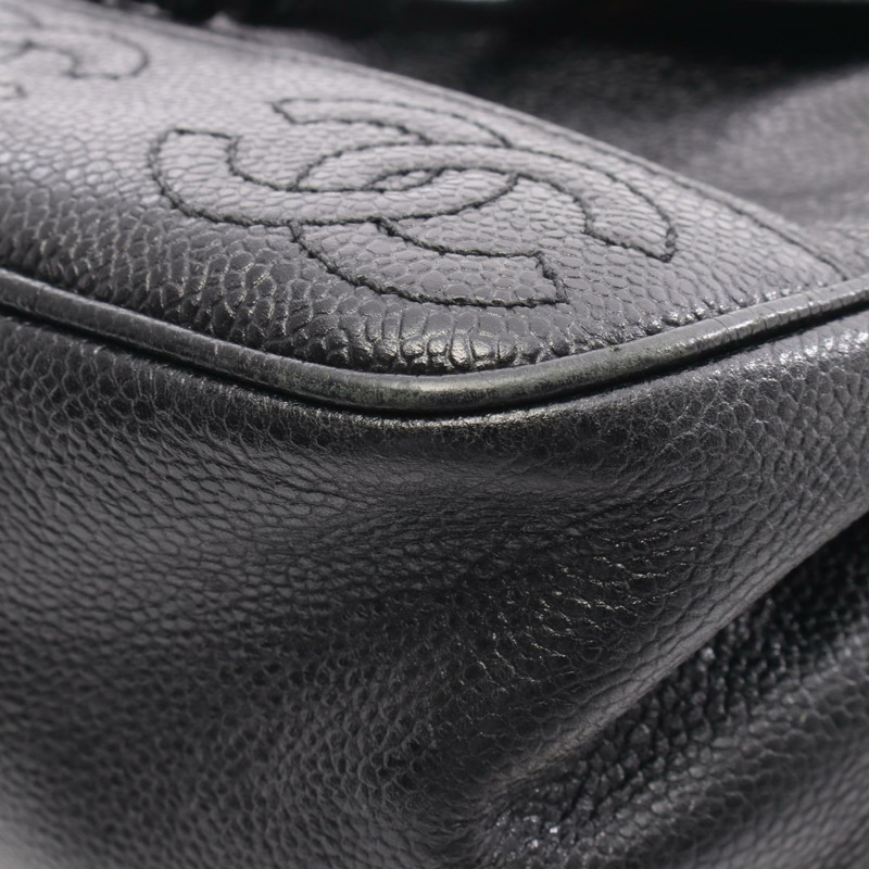 香奈兒 (CHANEL) Triple COCO Mark 雙肩包，黑色小牛皮材質，二手女款，金色五金配件-6