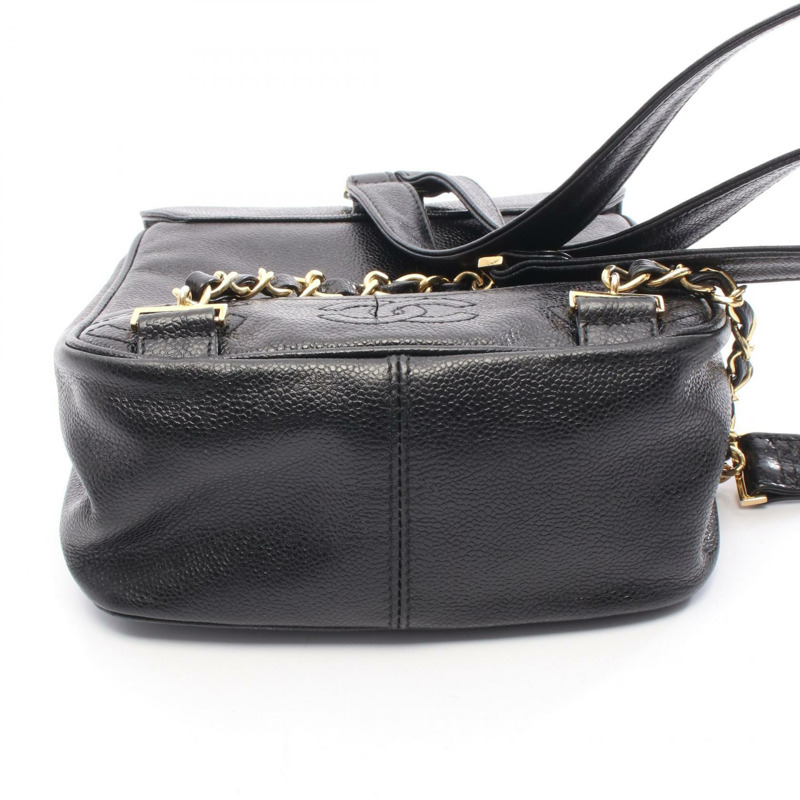 香奈兒 (CHANEL) Triple COCO Mark 雙肩包，黑色小牛皮材質，二手女款，金色五金配件-7