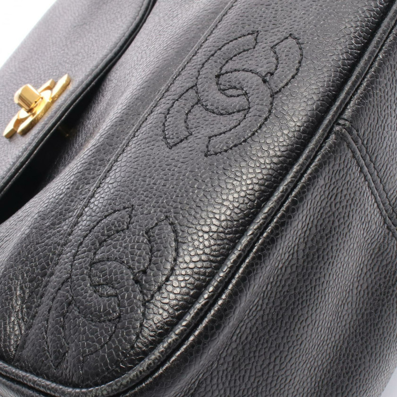 香奈兒 (CHANEL) Triple COCO Mark 雙肩包，黑色小牛皮材質，二手女款，金色五金配件-8