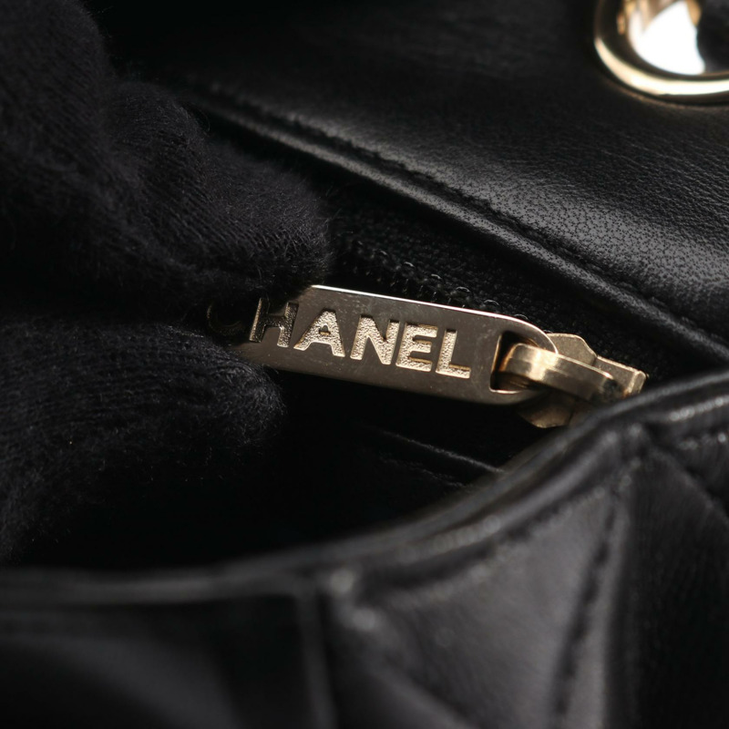 香奈兒 (CHANEL) Matelasse 經典鏈條肩背包，羊皮材質，黑色，二手，金色五金-5