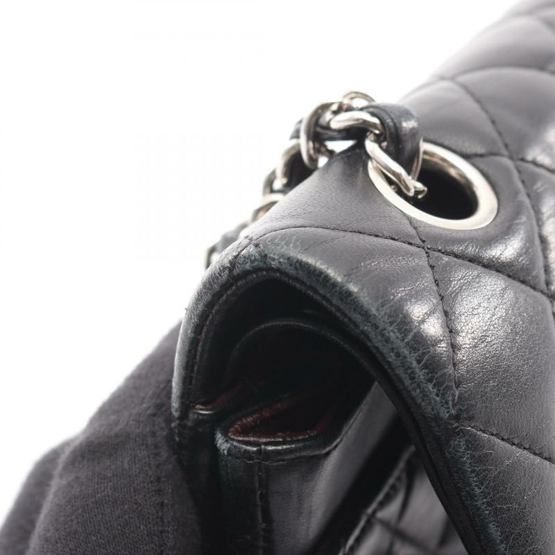 香奈兒 (CHANEL) Matelasse W 翻蓋鏈條單肩包，羊皮材質，黑色，二手，帶五金配件-8