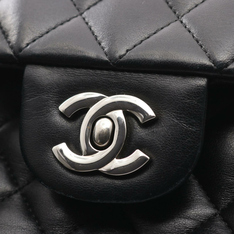 香奈兒 (CHANEL) Matelasse W 翻蓋鏈條單肩包，羊皮材質，黑色，二手，帶五金配件-9