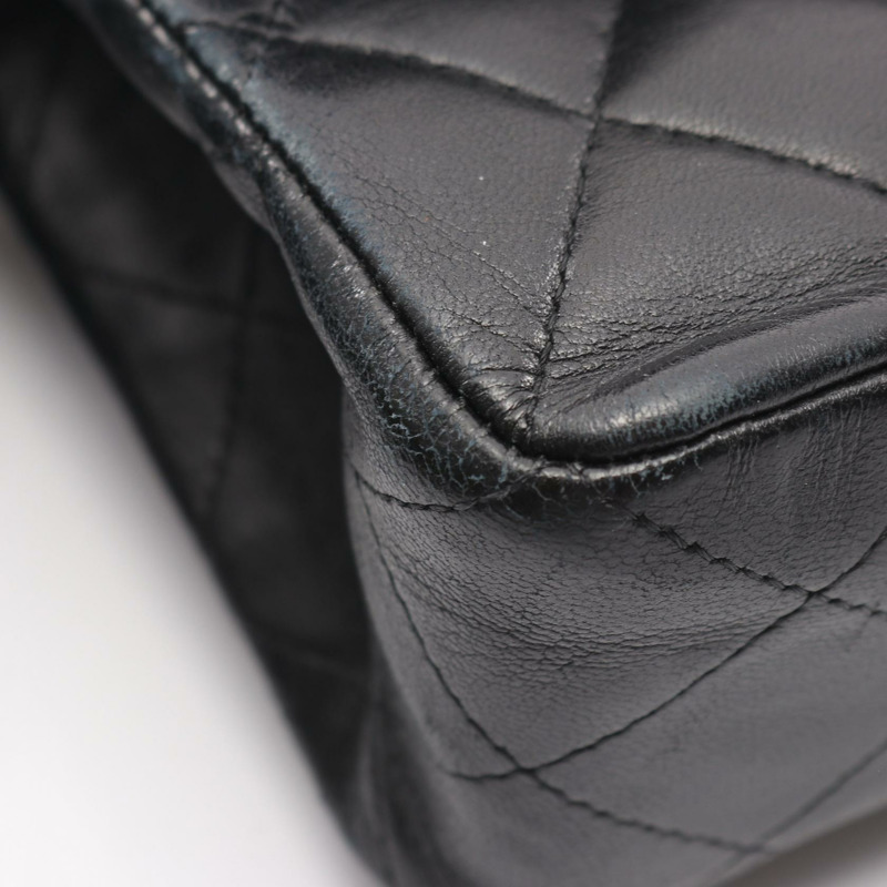 香奈兒 (CHANEL) Matelasse W 翻蓋鏈條單肩包，羊皮材質，黑色，二手，帶五金配件-10