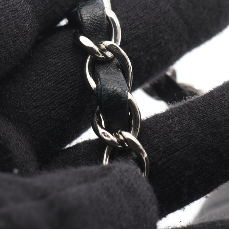 香奈兒 (CHANEL) Matelasse W 翻蓋鏈條單肩包，羊皮材質，黑色，二手，帶五金配件-12