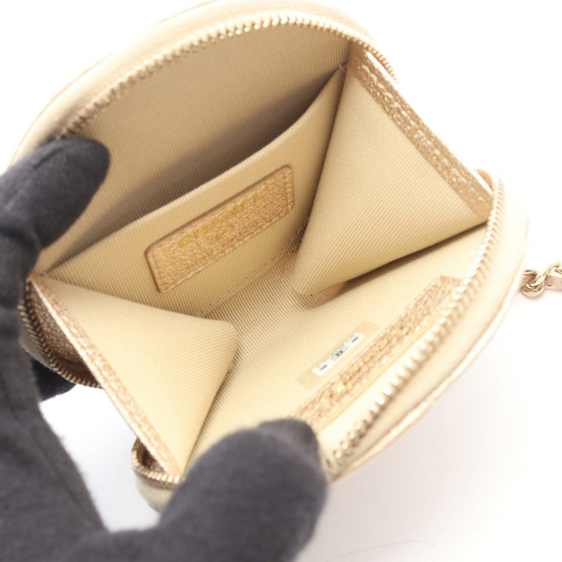 香奈兒 (CHANEL) 絎縫 AirPods 保護套零錢包，羊皮材質，金色，二手，女士，GHW-2