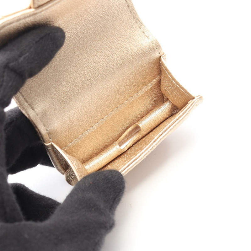 香奈兒 (CHANEL) 絎縫 AirPods 保護套零錢包，羊皮材質，金色，二手，女士，GHW-3