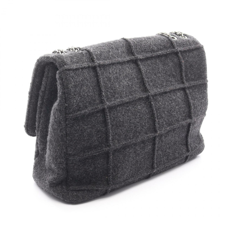 香奈兒 2.55 巧克力棒鏈條肩背包，羊毛材質，灰色，銀色五金，二手，女士，Coco-1