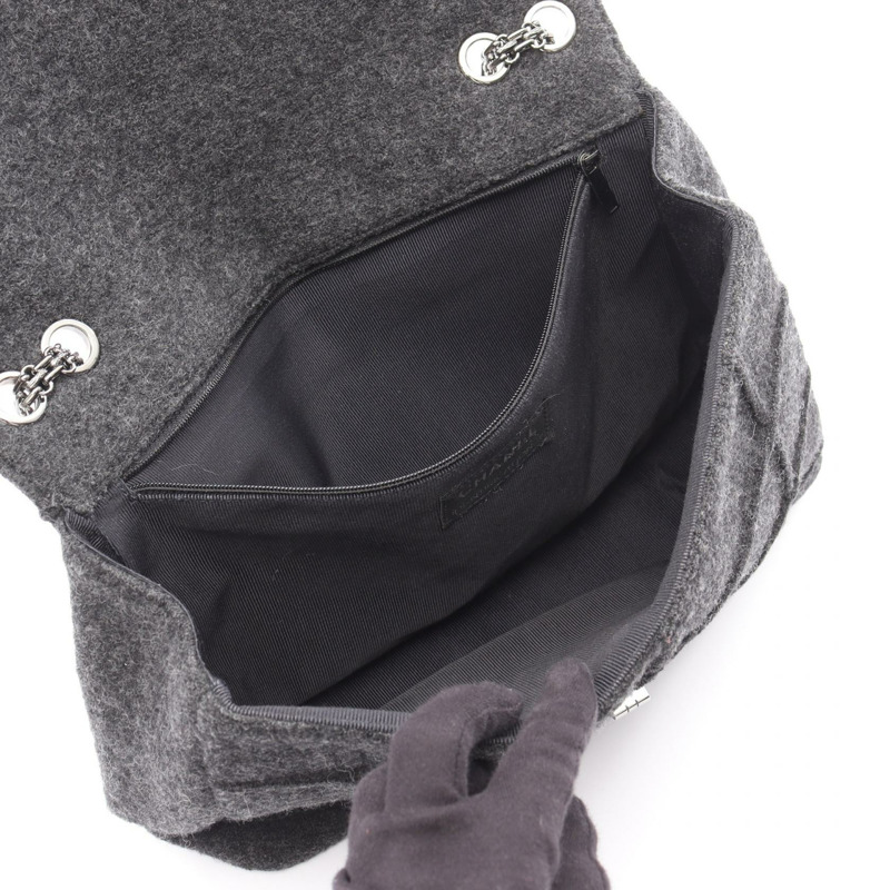 香奈兒 2.55 巧克力棒鏈條肩背包，羊毛材質，灰色，銀色五金，二手，女士，Coco-2