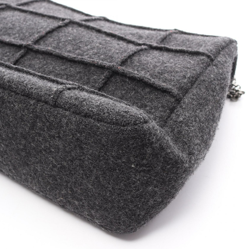 香奈兒 2.55 巧克力棒鏈條肩背包，羊毛材質，灰色，銀色五金，二手，女士，Coco-5