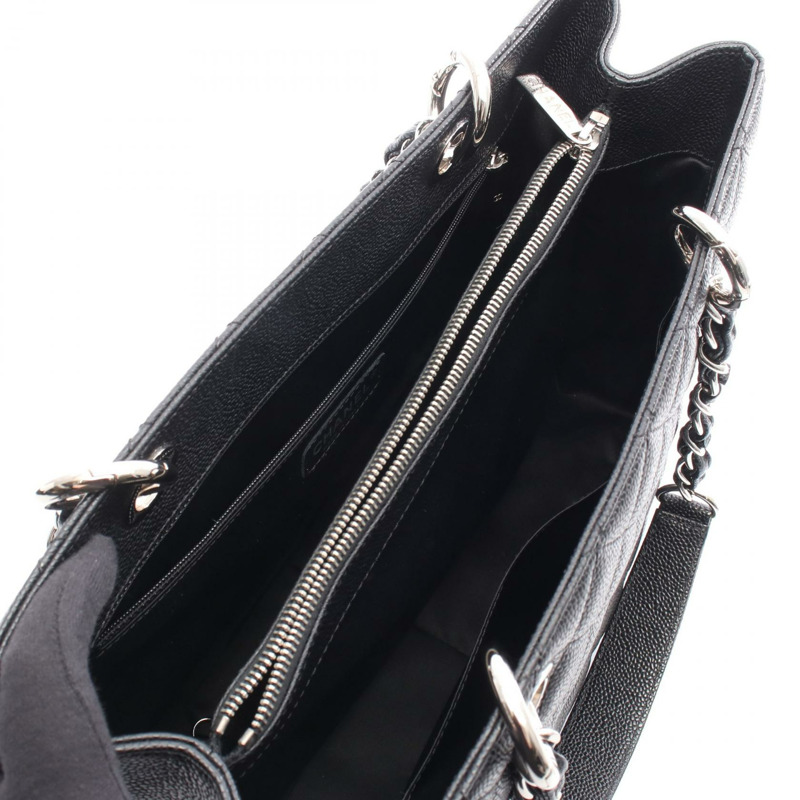 香奈兒 (CHANEL) Matelasse Grand Shopping GST 鏈條肩背包，黑色皮革，銀色金屬扣-2