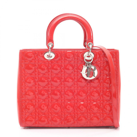 Dior Lady Dior 大單肩手提包，漆皮紅色，二手女款