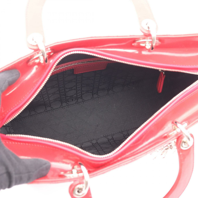 Dior Lady Dior 大單肩手提包，漆皮紅色，二手女款-2