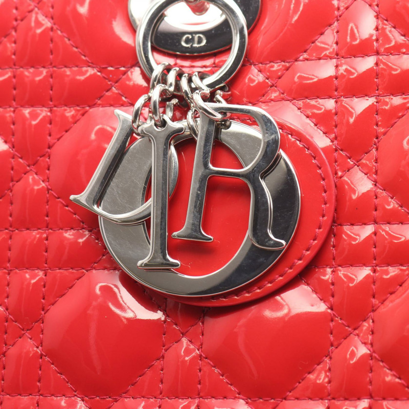 Dior Lady Dior 大單肩手提包，漆皮紅色，二手女款-4