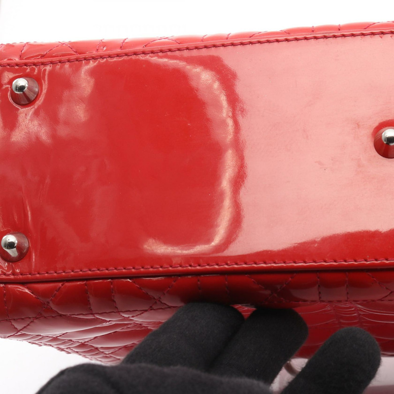 Dior Lady Dior 大單肩手提包，漆皮紅色，二手女款-6