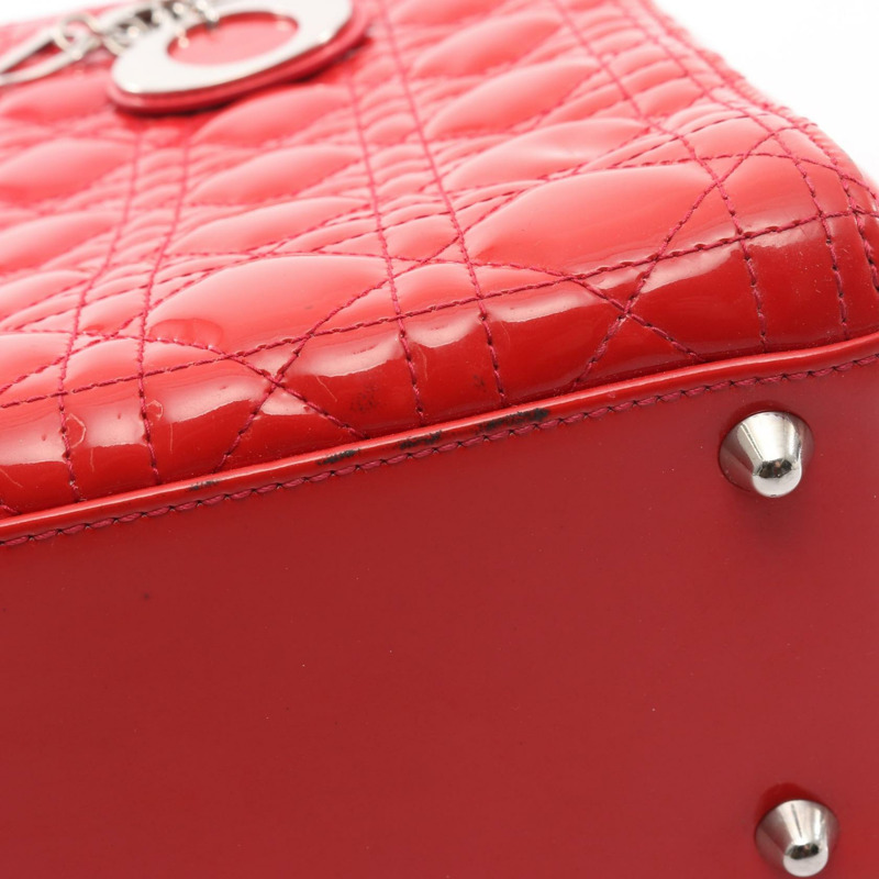 Dior Lady Dior 大單肩手提包，漆皮紅色，二手女款-7