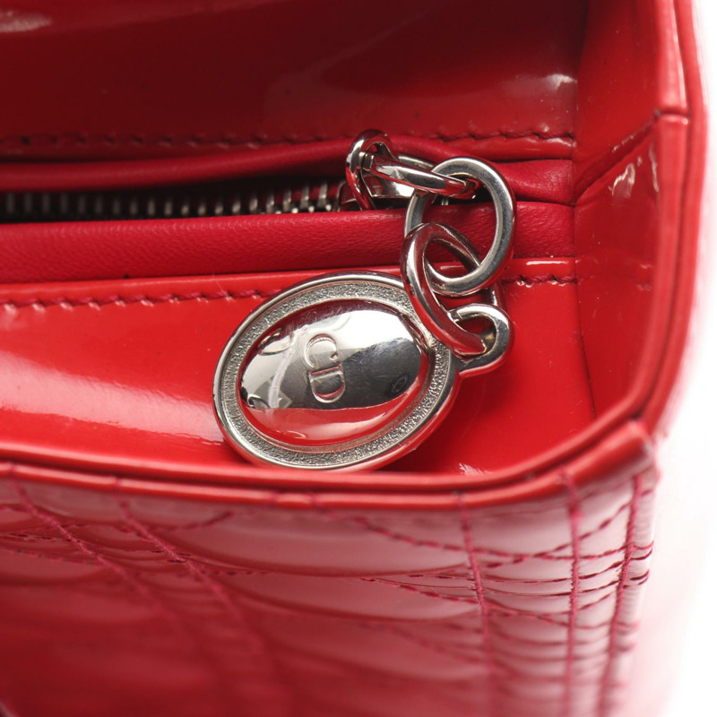 Dior Lady Dior 大單肩手提包，漆皮紅色，二手女款-9