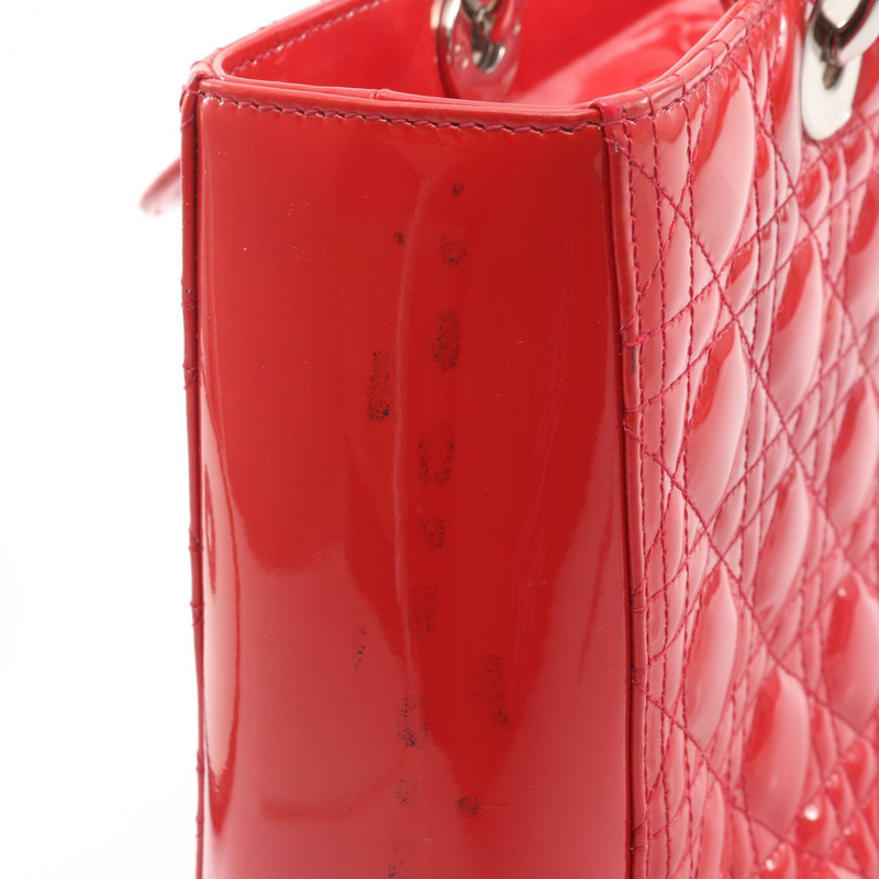 Dior Lady Dior 大單肩手提包，漆皮紅色，二手女款-10