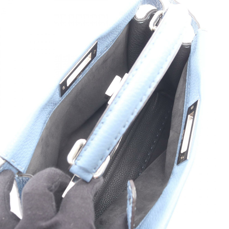 FENDI Peekaboo Regular Selleria 單肩斜背包，藍色二手皮革款-2