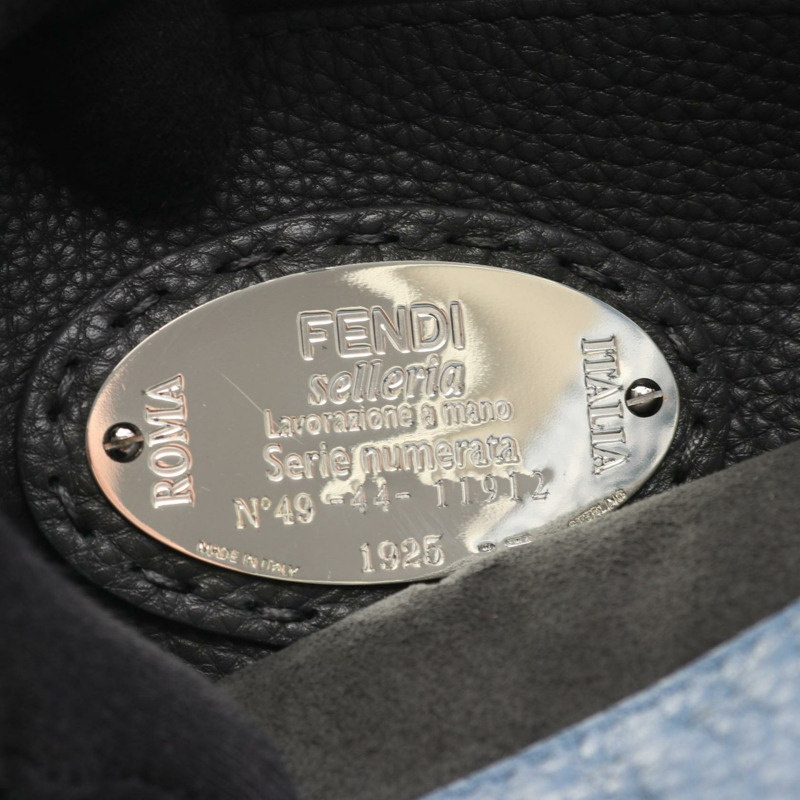 FENDI Peekaboo Regular Selleria 單肩斜背包，藍色二手皮革款-3