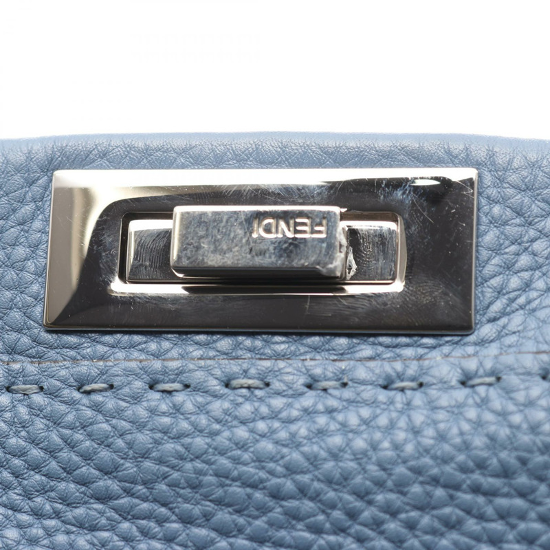 FENDI Peekaboo Regular Selleria 單肩斜背包，藍色二手皮革款-6