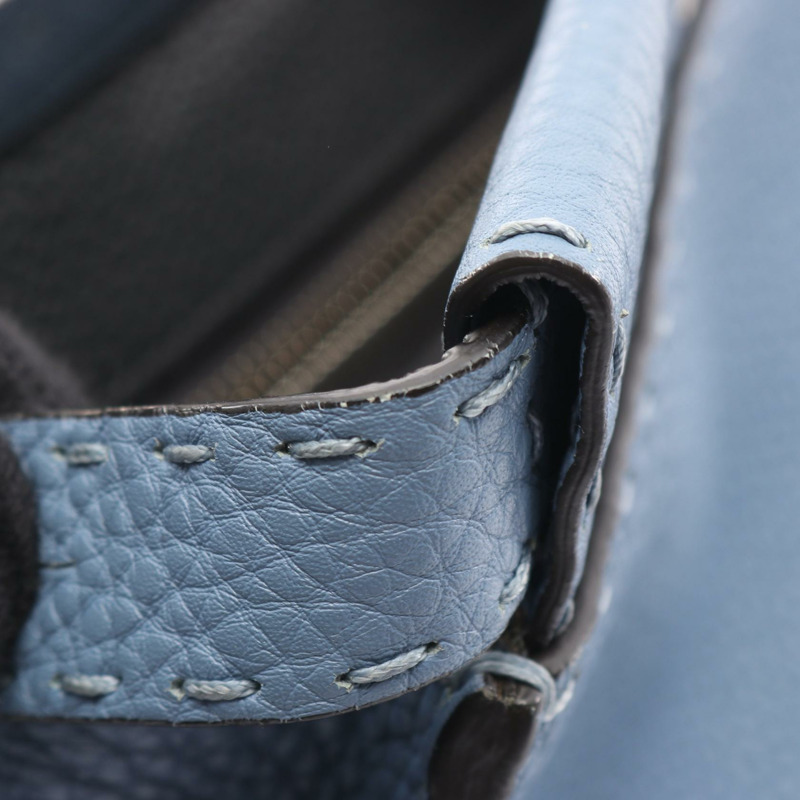 FENDI Peekaboo Regular Selleria 單肩斜背包，藍色二手皮革款-7