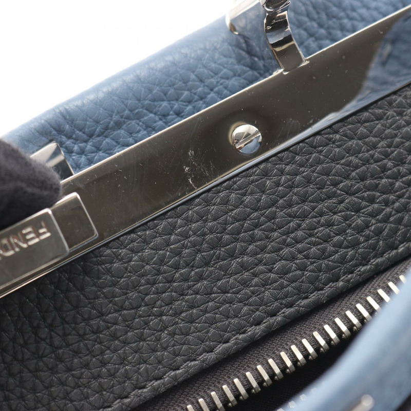 FENDI Peekaboo Regular Selleria 單肩斜背包，藍色二手皮革款-8
