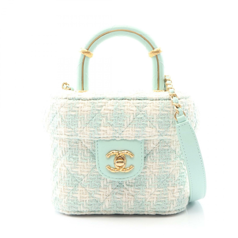 香奈兒 (CHANEL) 絎縫肩背包 AS3973 織物皮革 綠色 白色 二手 金色五金 CC-0