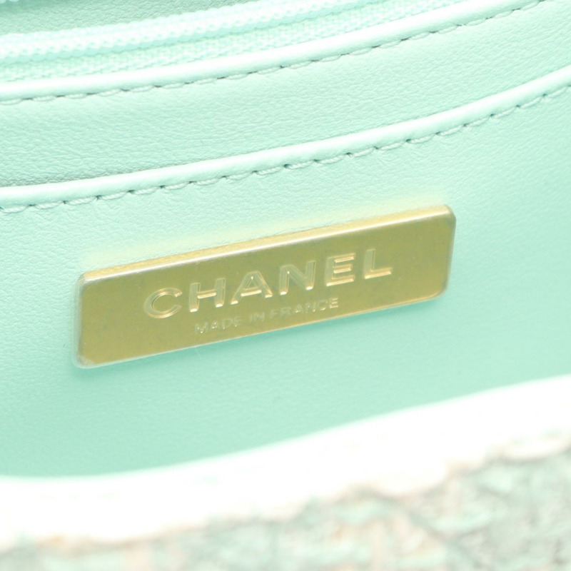 香奈兒 (CHANEL) 絎縫肩背包 AS3973 織物皮革 綠色 白色 二手 金色五金 CC-3