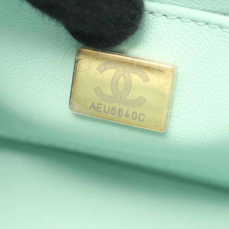 香奈兒 (CHANEL) 絎縫肩背包 AS3973 織物皮革 綠色 白色 二手 金色五金 CC-4