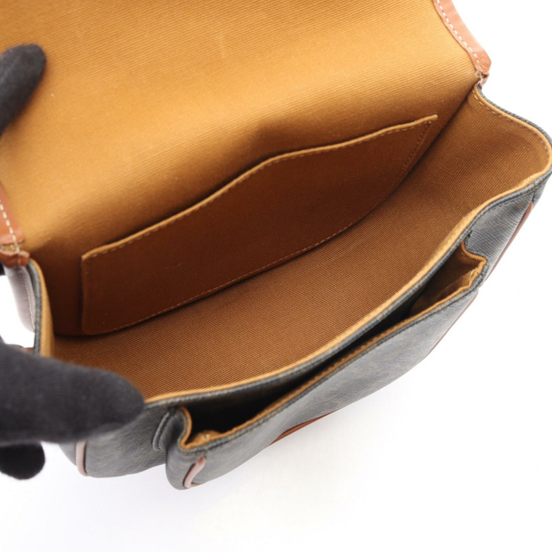 CELINE Folco 中型 Triomphe 單肩包，帆布皮革，黑色/棕色，二手女款-2