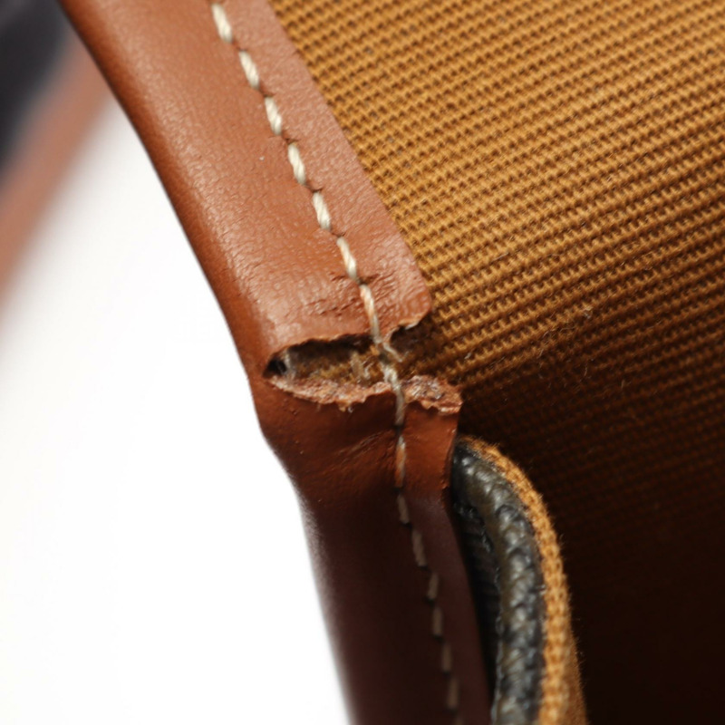 CELINE Folco 中型 Triomphe 單肩包，帆布皮革，黑色/棕色，二手女款-4