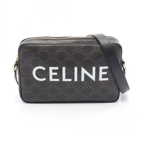 CELINE Triomphe 中斜背包，帆布皮革材質，棕色，二手女款