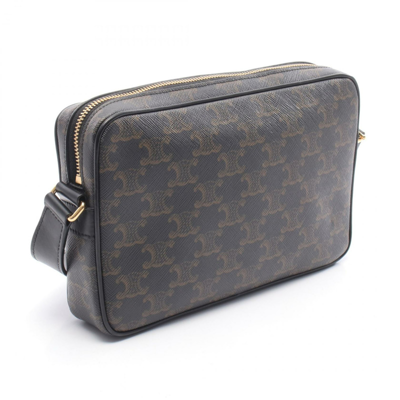 CELINE Triomphe 中斜背包，帆布皮革材質，棕色，二手女款-1