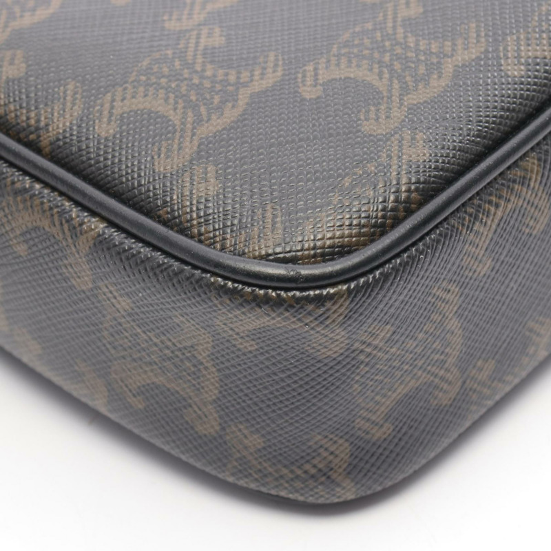 CELINE Triomphe 中斜背包，帆布皮革材質，棕色，二手女款-5