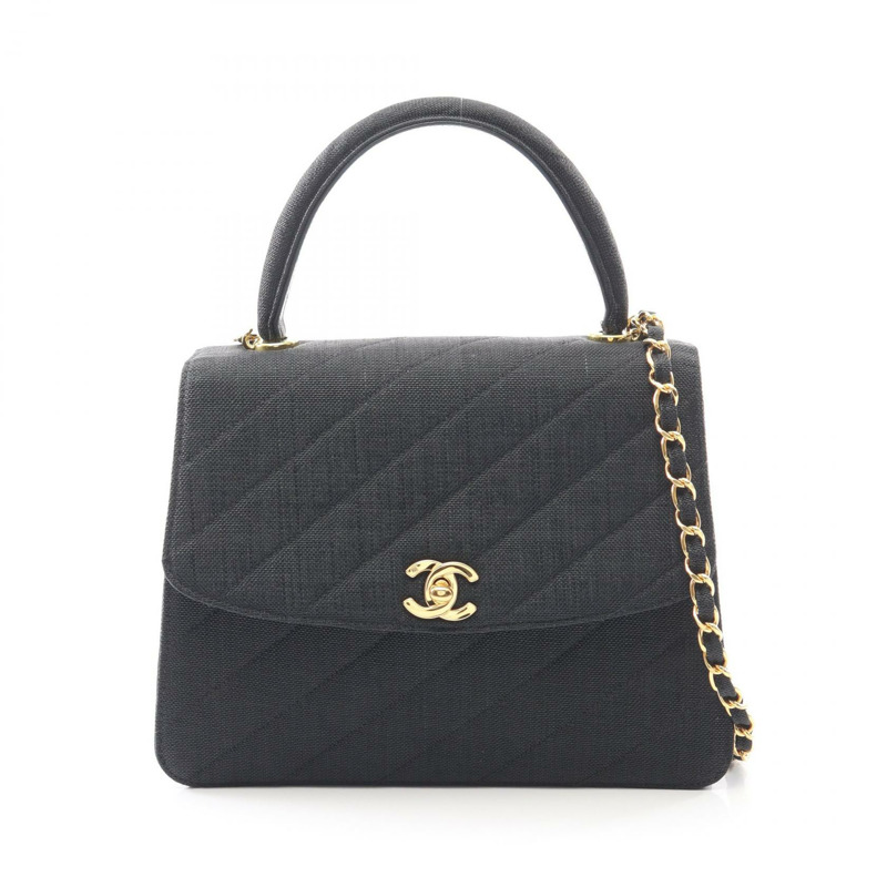 香奈兒鏈條斜背單肩手提包，帆布尼龍材質，灰色，二手，女士，金色五金-0