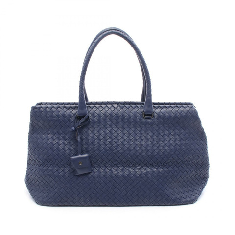BOTTEGA VENETA Intrecciato 大手提包，海軍藍皮革，二手，男女通用