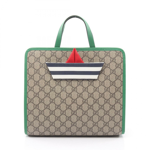 GUCCI 兒童 GG Supreme 手提包 605662 帆布皮革 米色 綠色 二手