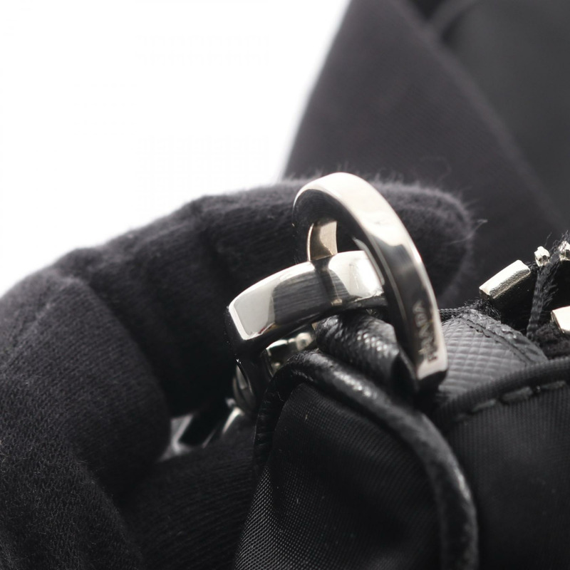 PRADA 肩挎斜背包 2VH113 尼龍 Saffiano 皮革 黑色 二手 男女通用-6