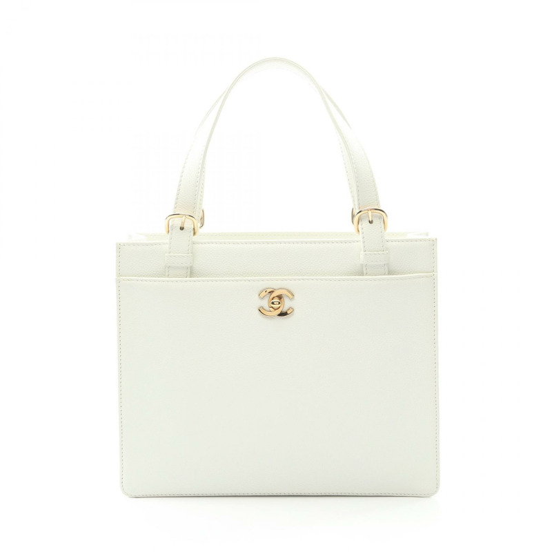 香奈兒 COCO 標誌單背包，粒面小牛皮，白色，金色五金，二手，女士 CC-0